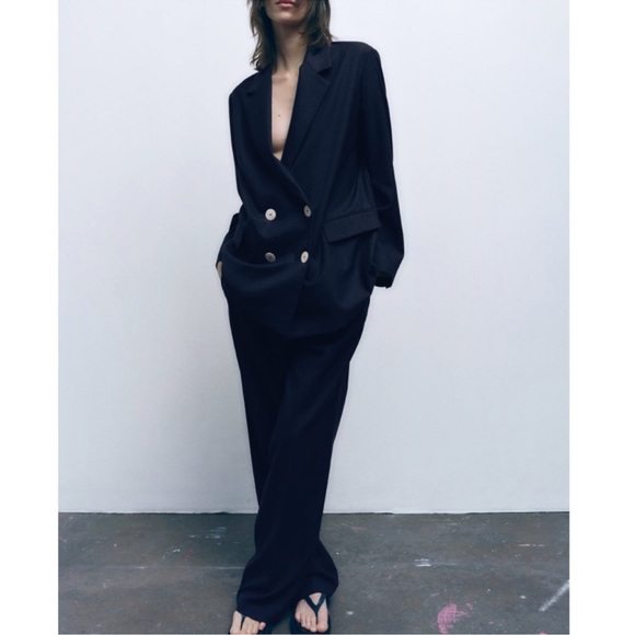 ZARA NAVY BLUE DOUBLE BREASTED BLAZER - Picture 11 of 14